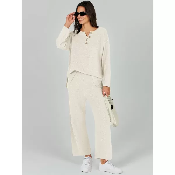 Caracilia Womens 2 Piece Outfits Long Sleeve Knit Loungewear Loose Slouchy Sweater Set Fall Trendy Matching Lounge Sets