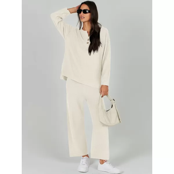 Caracilia Womens 2 Piece Outfits Long Sleeve Knit Loungewear Loose Slouchy Sweater Set Fall Trendy Matching Lounge Sets
