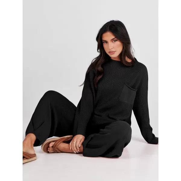 Caracilia Womens 2 Piece Outfits Sweater Sets Long Sleeve Knit Tops and Loose Pants Classy Matching Tracksuit Lounge Sets