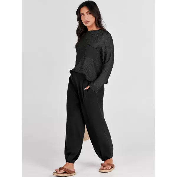 Caracilia Womens 2 Piece Outfits Sweater Sets Long Sleeve Knit Tops and Loose Pants Classy Matching Tracksuit Lounge Sets