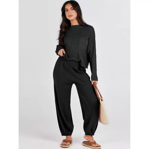 Caracilia Womens 2 Piece Outfits Sweater Sets Long Sleeve Knit Tops and Loose Pants Classy Matching Tracksuit Lounge Sets