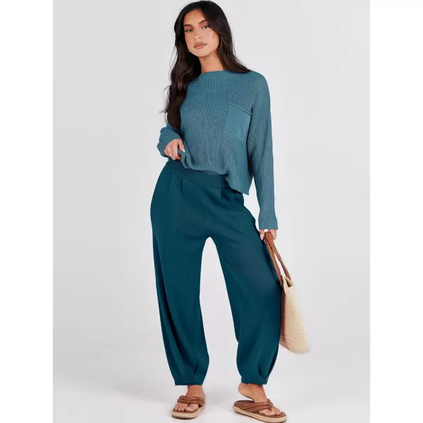 Caracilia Womens 2 Piece Outfits Sweater Sets Long Sleeve Knit Tops and Loose Pants Classy Matching Tracksuit Lounge Sets