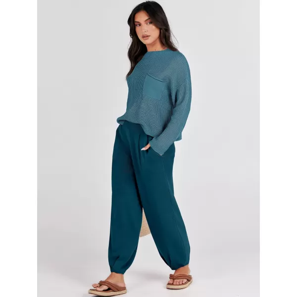 Caracilia Womens 2 Piece Outfits Sweater Sets Long Sleeve Knit Tops and Loose Pants Classy Matching Tracksuit Lounge Sets