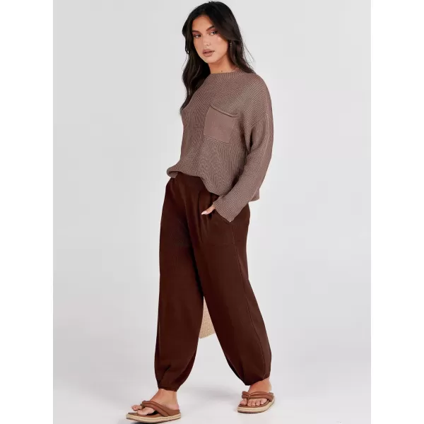 Caracilia Womens 2 Piece Outfits Sweater Sets Long Sleeve Knit Tops and Loose Pants Classy Matching Tracksuit Lounge Sets