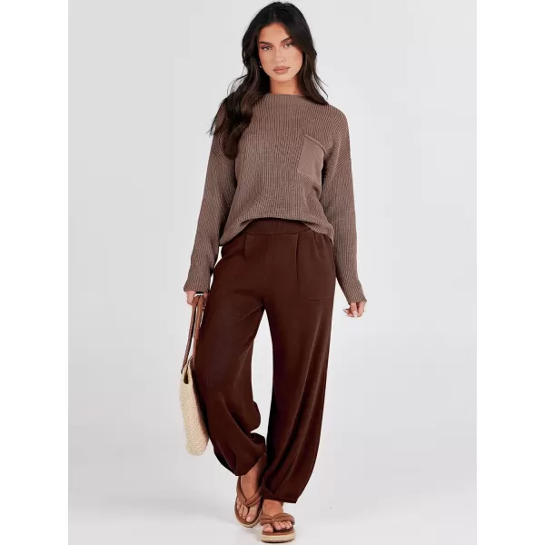 Caracilia Womens 2 Piece Outfits Sweater Sets Long Sleeve Knit Tops and Loose Pants Classy Matching Tracksuit Lounge Sets