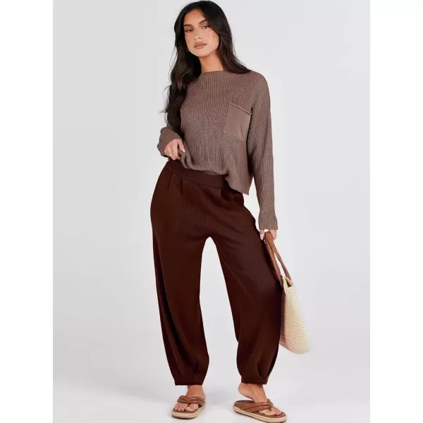 Caracilia Womens 2 Piece Outfits Sweater Sets Long Sleeve Knit Tops and Loose Pants Classy Matching Tracksuit Lounge Sets