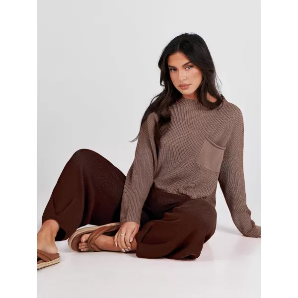 Caracilia Womens 2 Piece Outfits Sweater Sets Long Sleeve Knit Tops and Loose Pants Classy Matching Tracksuit Lounge Sets