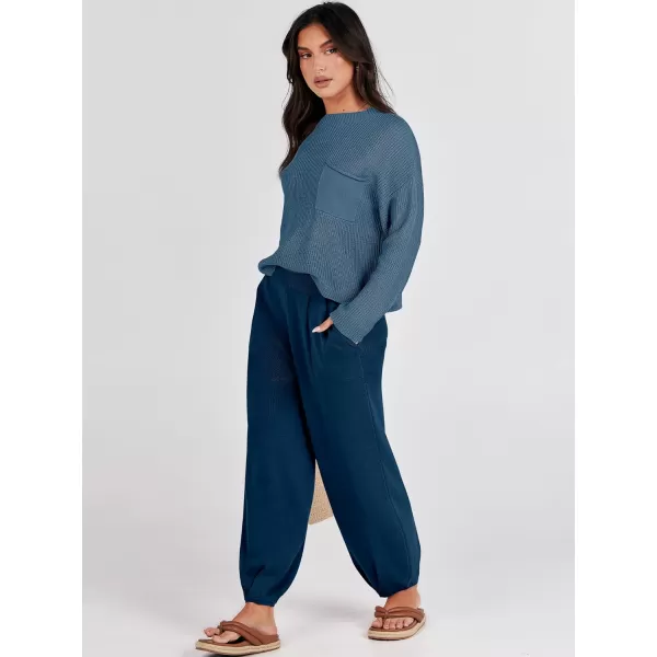 Caracilia Womens 2 Piece Outfits Sweater Sets Long Sleeve Knit Tops and Loose Pants Classy Matching Tracksuit Lounge Sets