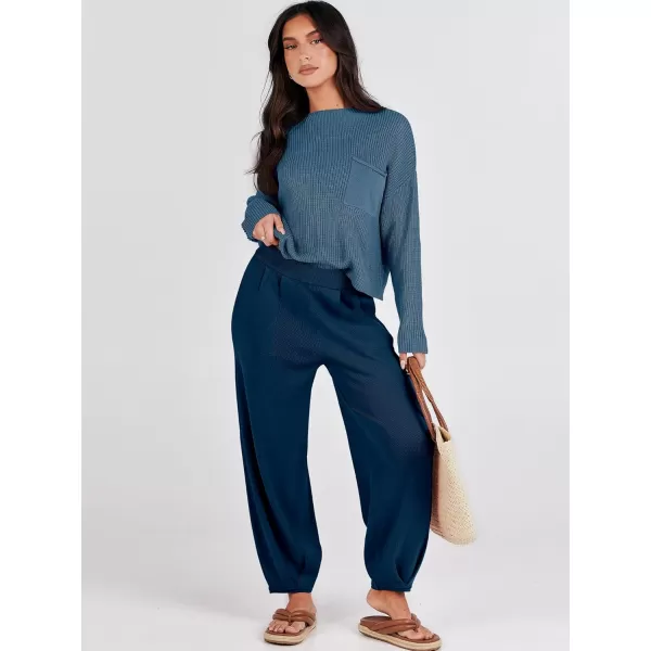 Caracilia Womens 2 Piece Outfits Sweater Sets Long Sleeve Knit Tops and Loose Pants Classy Matching Tracksuit Lounge Sets