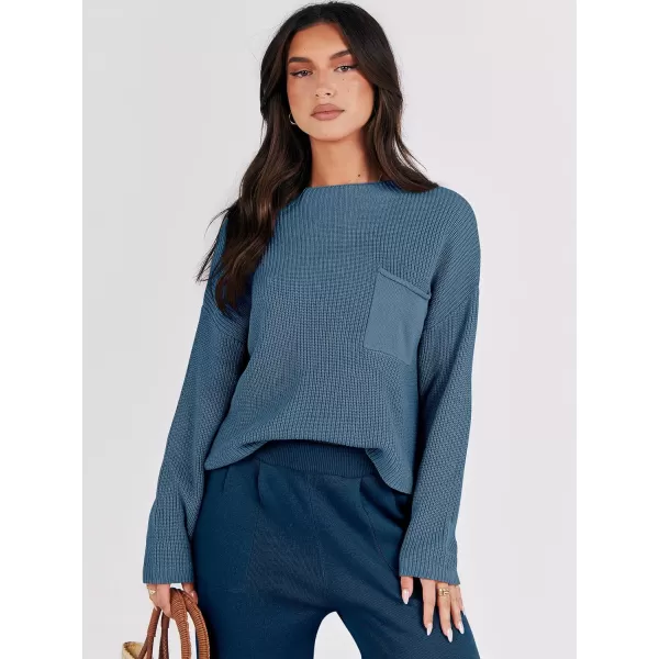 Caracilia Womens 2 Piece Outfits Sweater Sets Long Sleeve Knit Tops and Loose Pants Classy Matching Tracksuit Lounge Sets