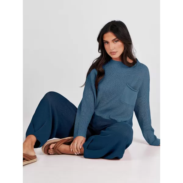Caracilia Womens 2 Piece Outfits Sweater Sets Long Sleeve Knit Tops and Loose Pants Classy Matching Tracksuit Lounge Sets