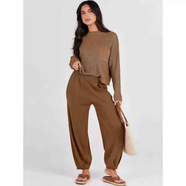 Caracilia Womens 2 Piece Outfits Sweater Sets Long Sleeve Knit Tops and Loose Pants Classy Matching Tracksuit Lounge Sets