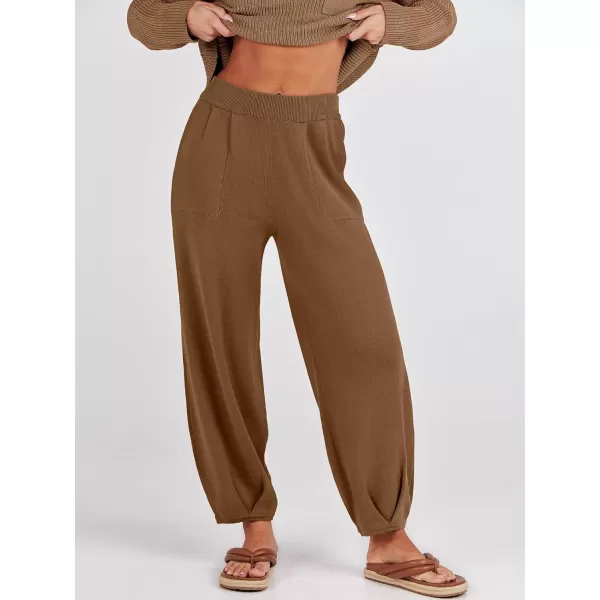 Caracilia Womens 2 Piece Outfits Sweater Sets Long Sleeve Knit Tops and Loose Pants Classy Matching Tracksuit Lounge Sets