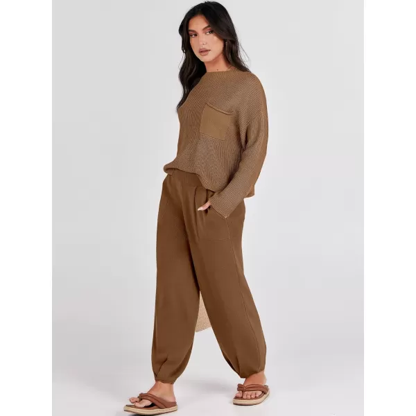Caracilia Womens 2 Piece Outfits Sweater Sets Long Sleeve Knit Tops and Loose Pants Classy Matching Tracksuit Lounge Sets
