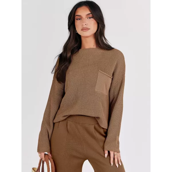 Caracilia Womens 2 Piece Outfits Sweater Sets Long Sleeve Knit Tops and Loose Pants Classy Matching Tracksuit Lounge Sets