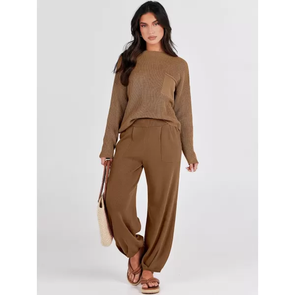 Caracilia Womens 2 Piece Outfits Sweater Sets Long Sleeve Knit Tops and Loose Pants Classy Matching Tracksuit Lounge Sets