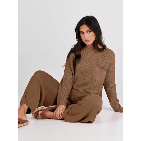 Caracilia Womens 2 Piece Outfits Sweater Sets Long Sleeve Knit Tops and Loose Pants Classy Matching Tracksuit Lounge Sets