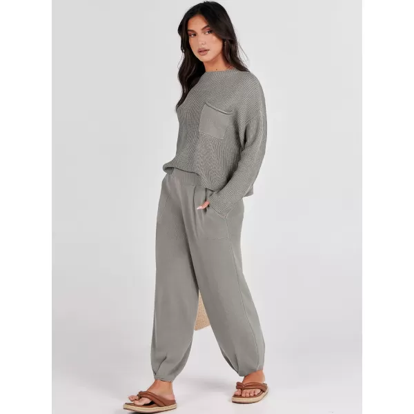 Caracilia Womens 2 Piece Outfits Sweater Sets Long Sleeve Knit Tops and Loose Pants Classy Matching Tracksuit Lounge Sets