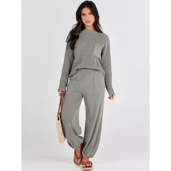Caracilia Womens 2 Piece Outfits Sweater Sets Long Sleeve Knit Tops and Loose Pants Classy Matching Tracksuit Lounge Sets