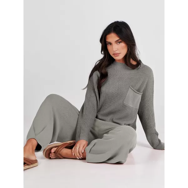 Caracilia Womens 2 Piece Outfits Sweater Sets Long Sleeve Knit Tops and Loose Pants Classy Matching Tracksuit Lounge Sets