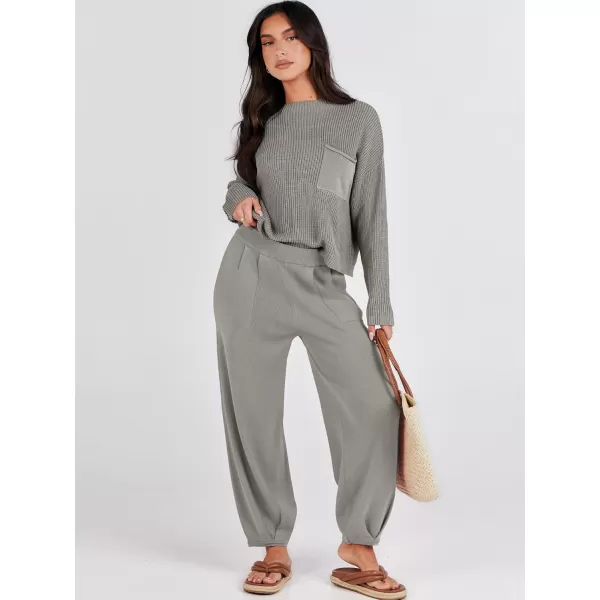Caracilia Womens 2 Piece Outfits Sweater Sets Long Sleeve Knit Tops and Loose Pants Classy Matching Tracksuit Lounge Sets