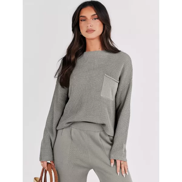 Caracilia Womens 2 Piece Outfits Sweater Sets Long Sleeve Knit Tops and Loose Pants Classy Matching Tracksuit Lounge Sets