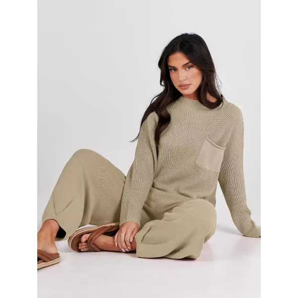 Caracilia Womens 2 Piece Outfits Sweater Sets Long Sleeve Knit Tops and Loose Pants Classy Matching Tracksuit Lounge Sets
