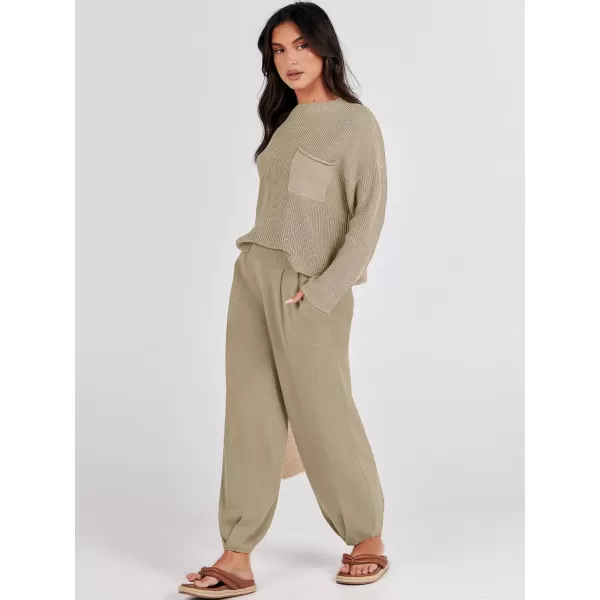 Caracilia Womens 2 Piece Outfits Sweater Sets Long Sleeve Knit Tops and Loose Pants Classy Matching Tracksuit Lounge Sets