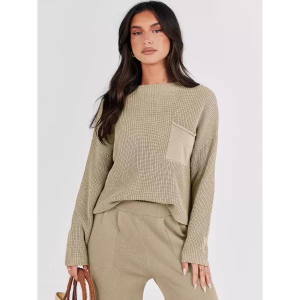 Caracilia Womens 2 Piece Outfits Sweater Sets Long Sleeve Knit Tops and Loose Pants Classy Matching Tracksuit Lounge Sets