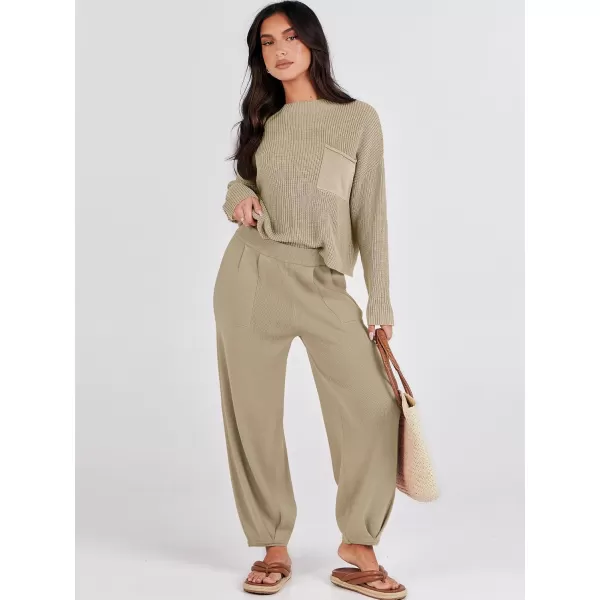 Caracilia Womens 2 Piece Outfits Sweater Sets Long Sleeve Knit Tops and Loose Pants Classy Matching Tracksuit Lounge Sets