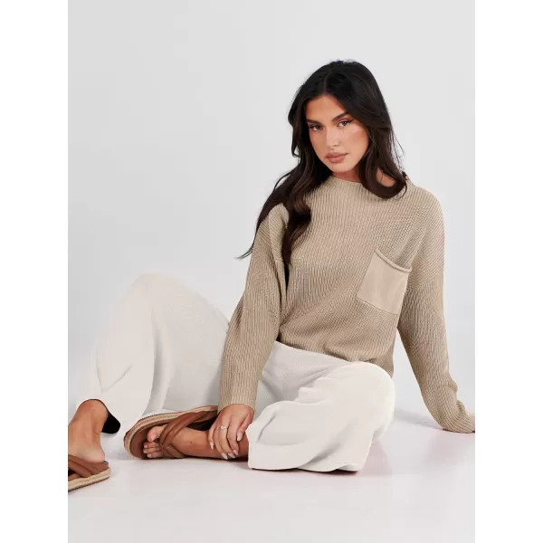 Caracilia Womens 2 Piece Outfits Sweater Sets Long Sleeve Knit Tops and Loose Pants Classy Matching Tracksuit Lounge Sets