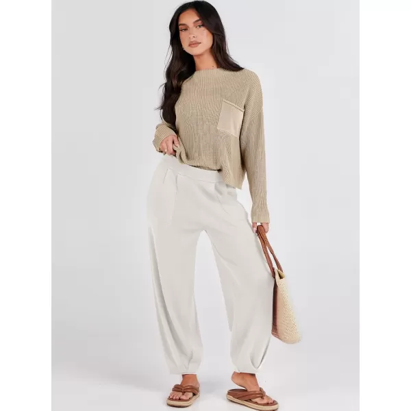 Caracilia Womens 2 Piece Outfits Sweater Sets Long Sleeve Knit Tops and Loose Pants Classy Matching Tracksuit Lounge Sets