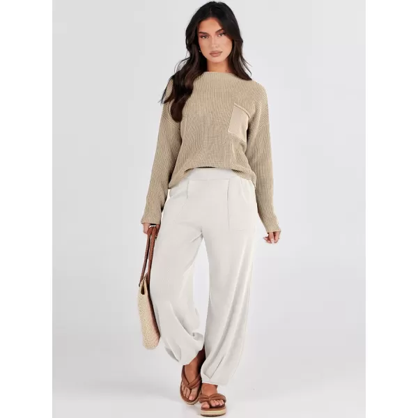 Caracilia Womens 2 Piece Outfits Sweater Sets Long Sleeve Knit Tops and Loose Pants Classy Matching Tracksuit Lounge Sets
