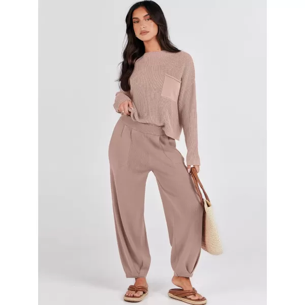 Caracilia Womens 2 Piece Outfits Sweater Sets Long Sleeve Knit Tops and Loose Pants Classy Matching Tracksuit Lounge Sets