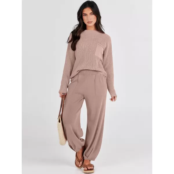 Caracilia Womens 2 Piece Outfits Sweater Sets Long Sleeve Knit Tops and Loose Pants Classy Matching Tracksuit Lounge Sets