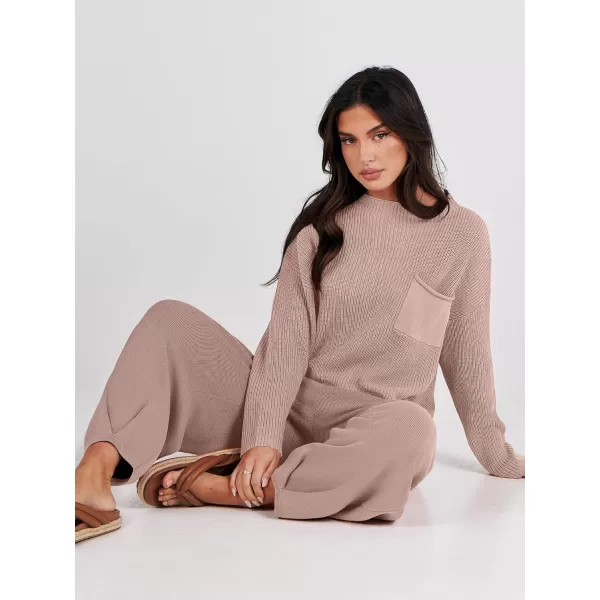 Caracilia Womens 2 Piece Outfits Sweater Sets Long Sleeve Knit Tops and Loose Pants Classy Matching Tracksuit Lounge Sets