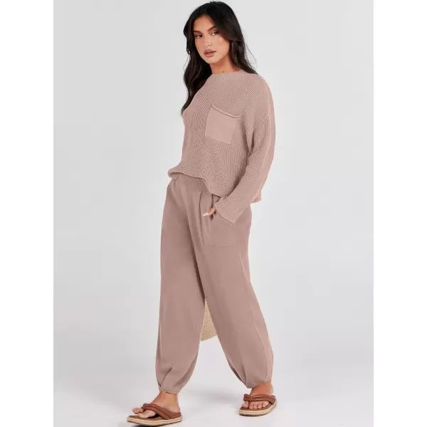 Caracilia Womens 2 Piece Outfits Sweater Sets Long Sleeve Knit Tops and Loose Pants Classy Matching Tracksuit Lounge Sets
