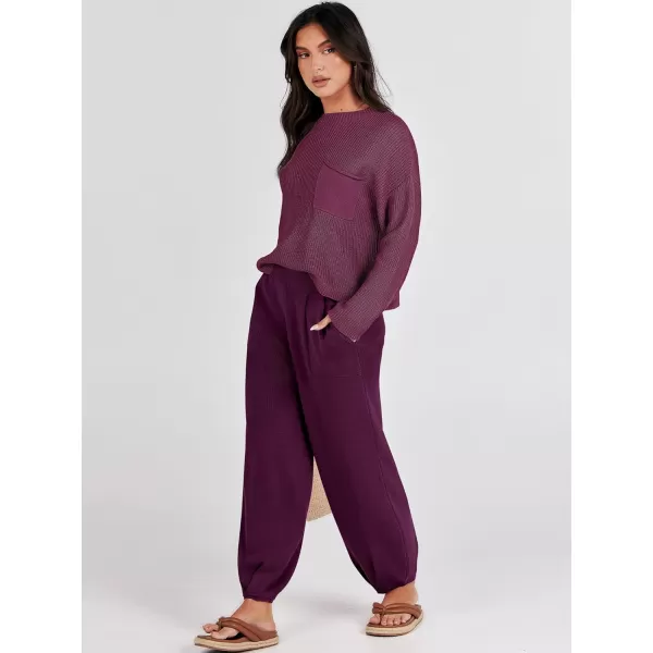 Caracilia Womens 2 Piece Outfits Sweater Sets Long Sleeve Knit Tops and Loose Pants Classy Matching Tracksuit Lounge Sets