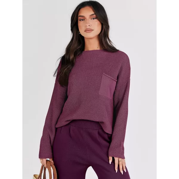 Caracilia Womens 2 Piece Outfits Sweater Sets Long Sleeve Knit Tops and Loose Pants Classy Matching Tracksuit Lounge Sets