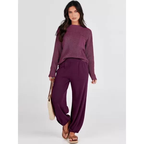 Caracilia Womens 2 Piece Outfits Sweater Sets Long Sleeve Knit Tops and Loose Pants Classy Matching Tracksuit Lounge Sets