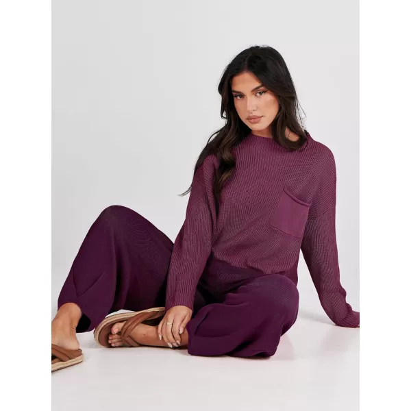 Caracilia Womens 2 Piece Outfits Sweater Sets Long Sleeve Knit Tops and Loose Pants Classy Matching Tracksuit Lounge Sets