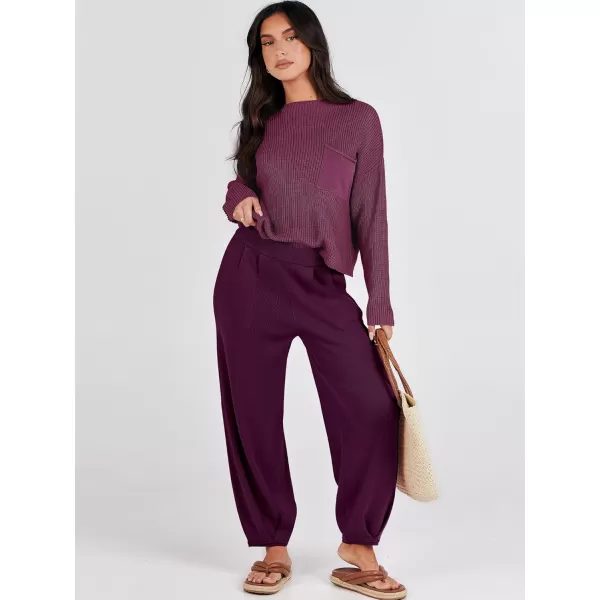Caracilia Womens 2 Piece Outfits Sweater Sets Long Sleeve Knit Tops and Loose Pants Classy Matching Tracksuit Lounge Sets