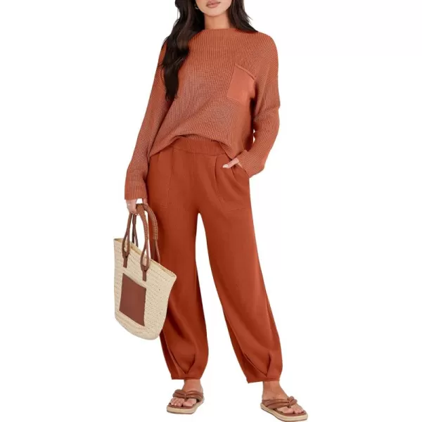 Caracilia Womens 2 Piece Outfits Sweater Sets Long Sleeve Knit Tops and Loose Pants Classy Matching Tracksuit Lounge Sets