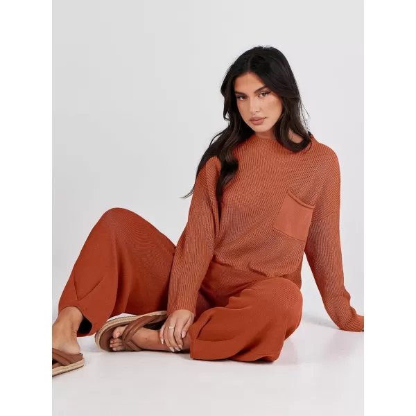 Caracilia Womens 2 Piece Outfits Sweater Sets Long Sleeve Knit Tops and Loose Pants Classy Matching Tracksuit Lounge Sets