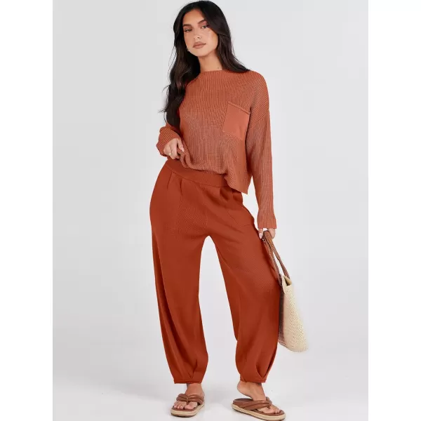 Caracilia Womens 2 Piece Outfits Sweater Sets Long Sleeve Knit Tops and Loose Pants Classy Matching Tracksuit Lounge Sets