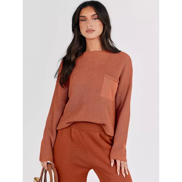 Caracilia Womens 2 Piece Outfits Sweater Sets Long Sleeve Knit Tops and Loose Pants Classy Matching Tracksuit Lounge Sets