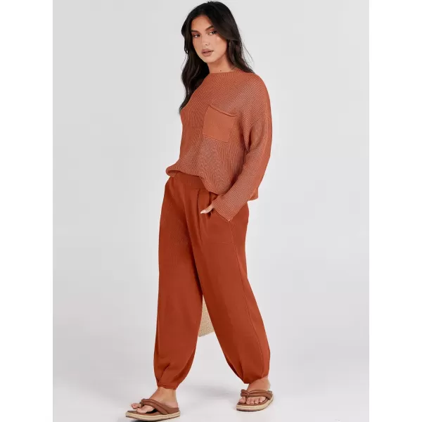 Caracilia Womens 2 Piece Outfits Sweater Sets Long Sleeve Knit Tops and Loose Pants Classy Matching Tracksuit Lounge Sets