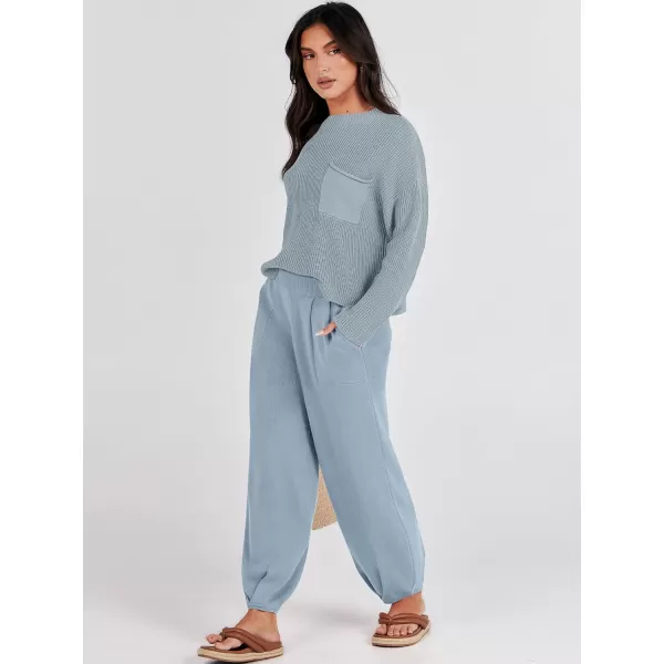 Caracilia Womens 2 Piece Outfits Sweater Sets Long Sleeve Knit Tops and Loose Pants Classy Matching Tracksuit Lounge Sets
