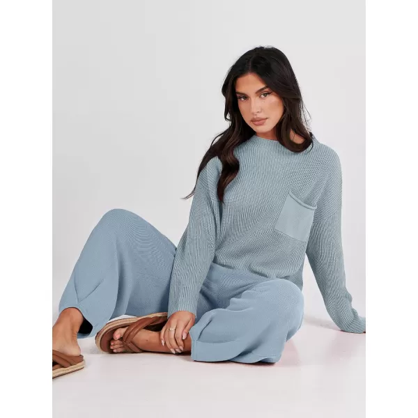Caracilia Womens 2 Piece Outfits Sweater Sets Long Sleeve Knit Tops and Loose Pants Classy Matching Tracksuit Lounge Sets