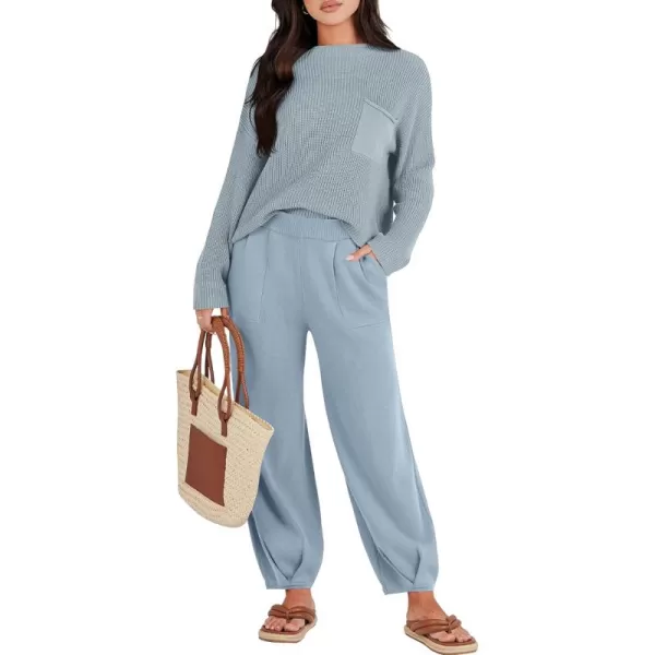 Caracilia Womens 2 Piece Outfits Sweater Sets Long Sleeve Knit Tops and Loose Pants Classy Matching Tracksuit Lounge Sets
